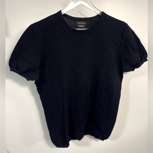 Massimo Dutti Extra Fine Cotton Waffle Knit Short Sleeve Top Navy size S-M